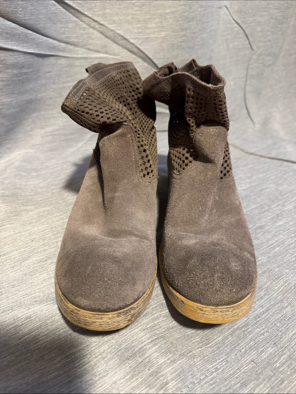Sundance Dark Brown Suede Perforated Cuff Ankle Booties